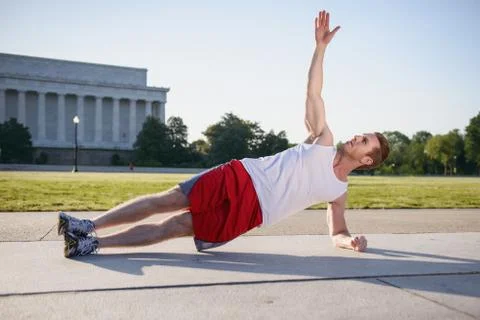 Man doing exercise routine at the Lincoln Memorial Stock Photos