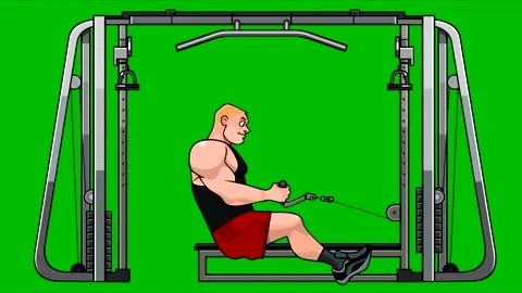 Man doing exercise sitting rowing on green background Video stock 150551005