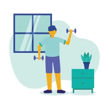 Man doing exercise with weights at home vector design Stock Illustration