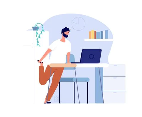 Man doing exercises. Home workout, online sport training. Guy in pajama at Stock Illustration