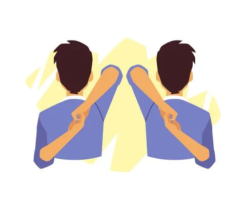 Man doing exercises to relieve neck pain, flat vector illustration isolated. Stock Illustration