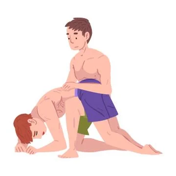 Man Doing First Aid to Drowned Man Vector Illustration on White Background. Stock Illustration