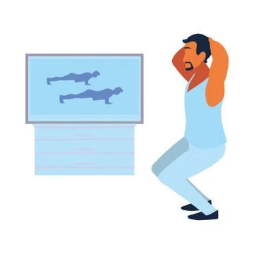 Man doing guided exercises on television Stock Illustration