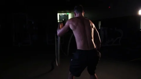 Man doing Heavy Rope exercise 2 Stock Footage 73405866