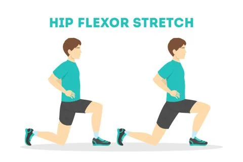 Man doing hip flexor stretch exercise. Idea of healthy Stock Illustration