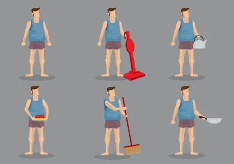 Man Doing Housework Vector Character Illustration Illustrazione stock