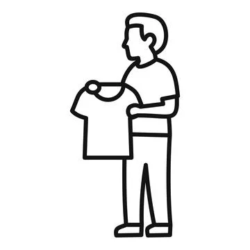 Man doing laundry, holding clean clothes, folding a t shirt Stock Illustration
