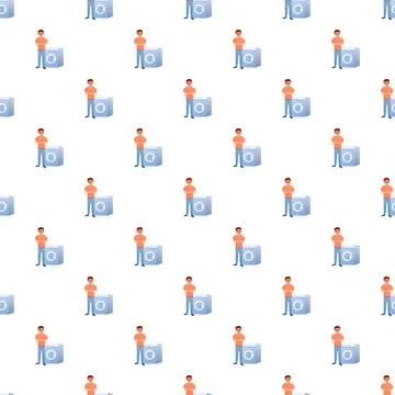 Man doing laundry with washing machine seamless pattern Stockillustratie