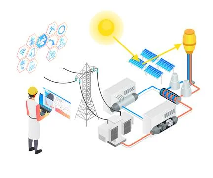 A man is doing maintenance on solar panels Stock Illustration