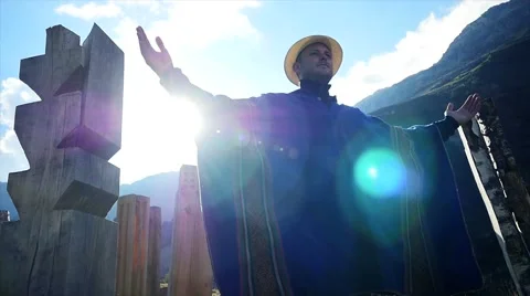 Man doing mediation recreation activity outdoors at sunset sky Stock-Footage 42941855