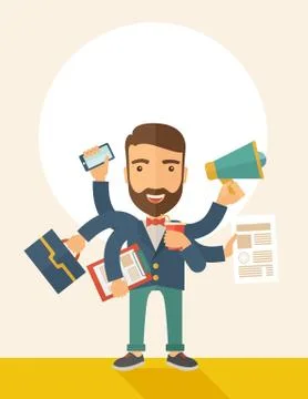 Man doing multitasking 스톡 일러스트