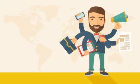 Man doing multitasking 스톡 일러스트