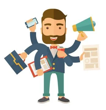 Man doing multitasking 스톡 일러스트