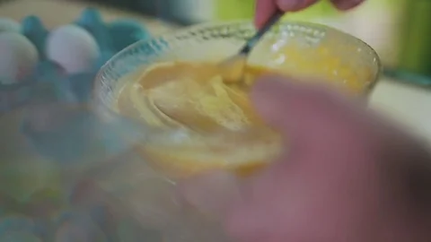 The man is doing omelette Stock Footage 79111240
