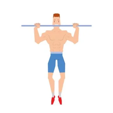 Man doing physical exercises pulling. Hanging on the bar vector Stock Illustration
