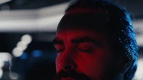 Man doing planet colonization reacts to extraterrestrial presence Stock Footage 311135199