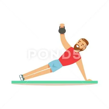 Man Doing Plank Exercise With Additional Weight , Member Of The Fitness Club Stock Illustration