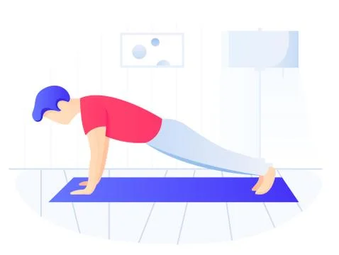 Man doing plank exercise. Core workout, exercising at home, side view 스톡 일러스트