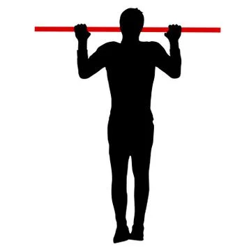 Man doing pull-ups silhouette on a white background Stock Illustration