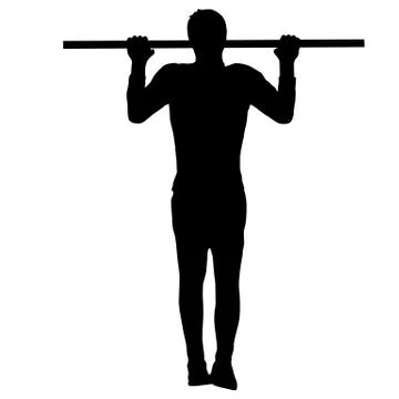 Man doing pull-ups silhouette on a white background Stock Illustration
