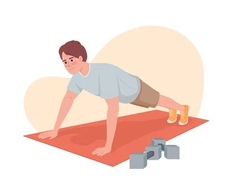 Man doing push up exercise 2D vector isolated illustration Stock Illustration