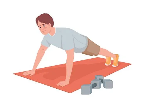 Man doing push up exercise semi flat color vector character Illustrazione stock