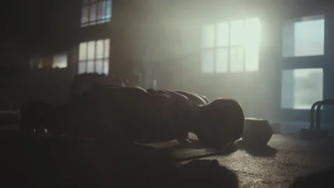 Man doing push-ups on floor 스톡 동영상 236181149