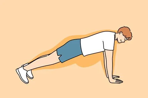 Man doing push-ups makes progress in losing weight, and feels disappearance of Ilustración de archivo