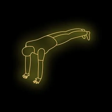 Man doing push ups in neon light style illustration Illustrazione stock