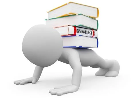 Man doing push-ups with several books on the back Stock Illustration