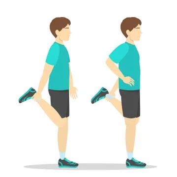 Man doing quadriceps stretch, cool down exercise. Stock Illustration