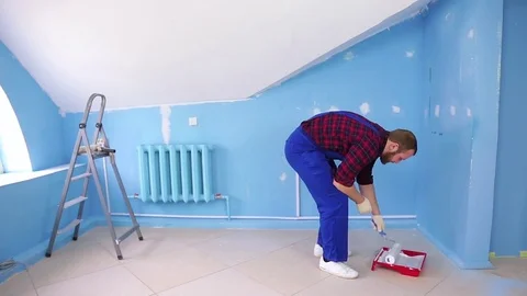 Man doing repairs inside the building Stock Footage 75217227