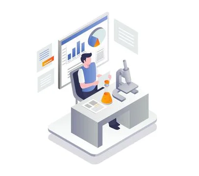 Man doing research with microscope Stock Illustration