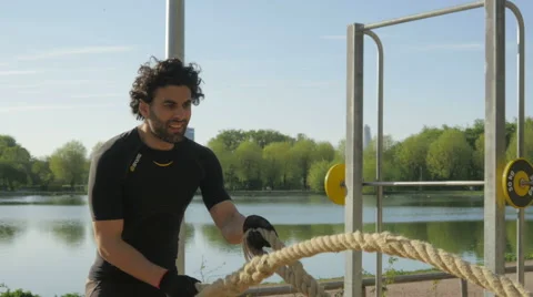 Man doing Rope excerise Stock Footage 50039305