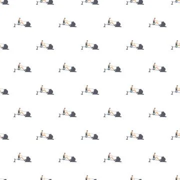 Man doing rowing machine workout seamless pattern Stock Illustration