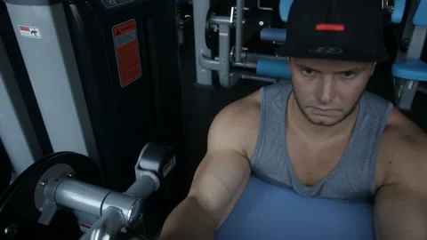 Man is doing Scott Curl Stock Footage 85615255