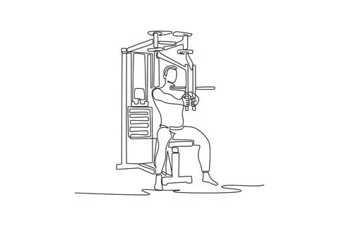 Man doing seated chest press exercise on gym machine Stock Illustration