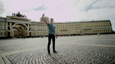 Man doing selfie in Palace Square Stock Footage 68850025