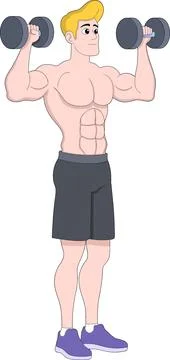 Man Doing Shoulder Exercise with Dumbbells Illustration Stock Illustration