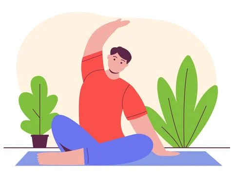 Man doing side bend stretch or yoga pose. Stock Illustration