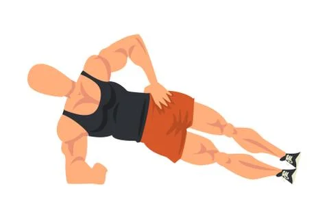 Man Doing Side Plank, Side View of Male Athlete Doing Sports for Fit Body Stock Illustration