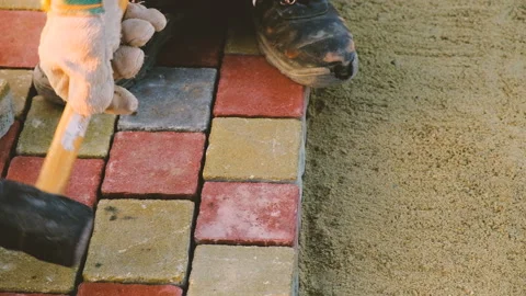 Man Is Doing Sidewalk Tiles 스톡 동영상 100088073