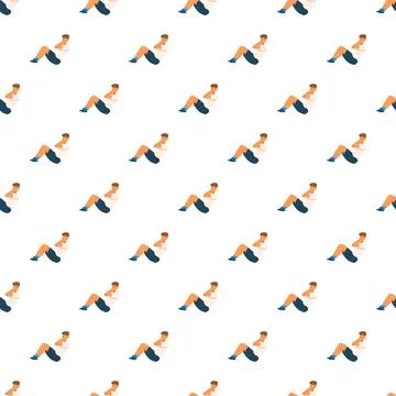 Man doing sit ups training workout seamless pattern Stock Illustration