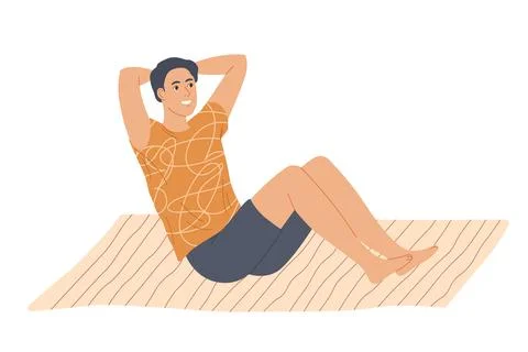 Man doing situps abs crunches at home Stock Illustration
