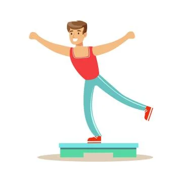 Man Doing Step Aerobics , Member Of The Fitness Club Working Out And Exercising Stock Illustration