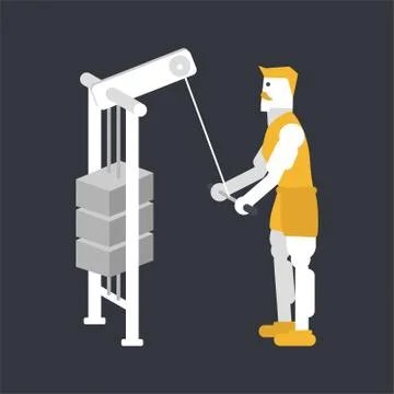 Man doing triceps pushdown Stock Illustration
