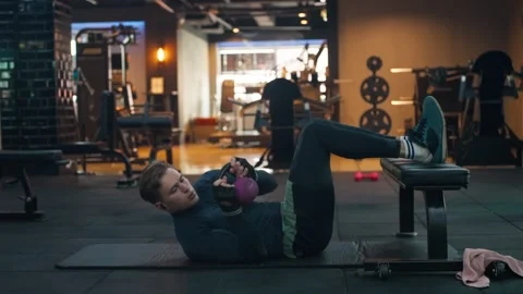 Man Doing Twisted Crunches with Stock Video Pond5