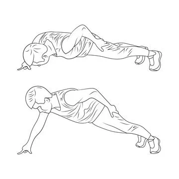 Man doing two finger push up exercise. Two stages of push ups Stock Illustration