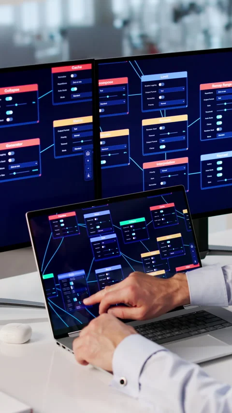 Man Doing Visual Low Code Programming 動画素材 334538552