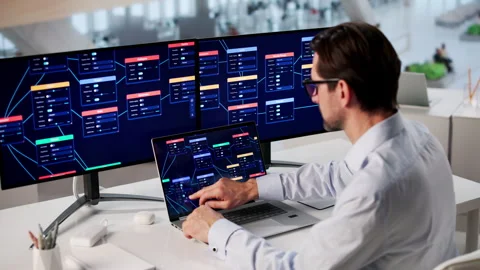 Man Doing Visual Low Code Programming Stock Footage 334931289